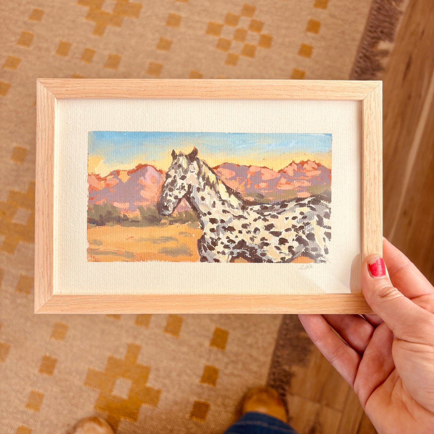 Original Gouache Framed Painting "Paint Horse at Dusk"