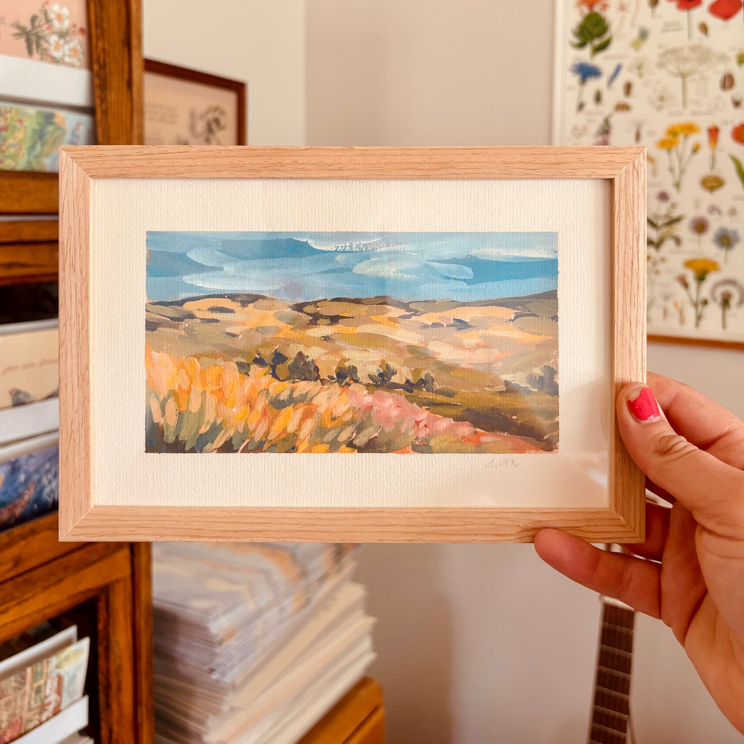 Original Gouache Framed Painting "The Plains in Bloom"