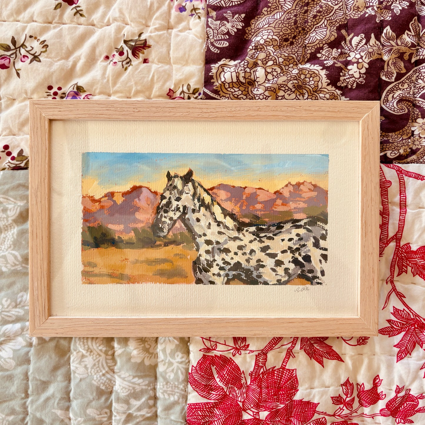 Original Gouache Framed Painting "Paint Horse at Dusk"